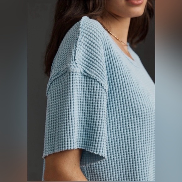 NWOT Anthropologie Pilcro Short-Sleeve Waffle Tee - Sky Blue - Picture 3 of 7